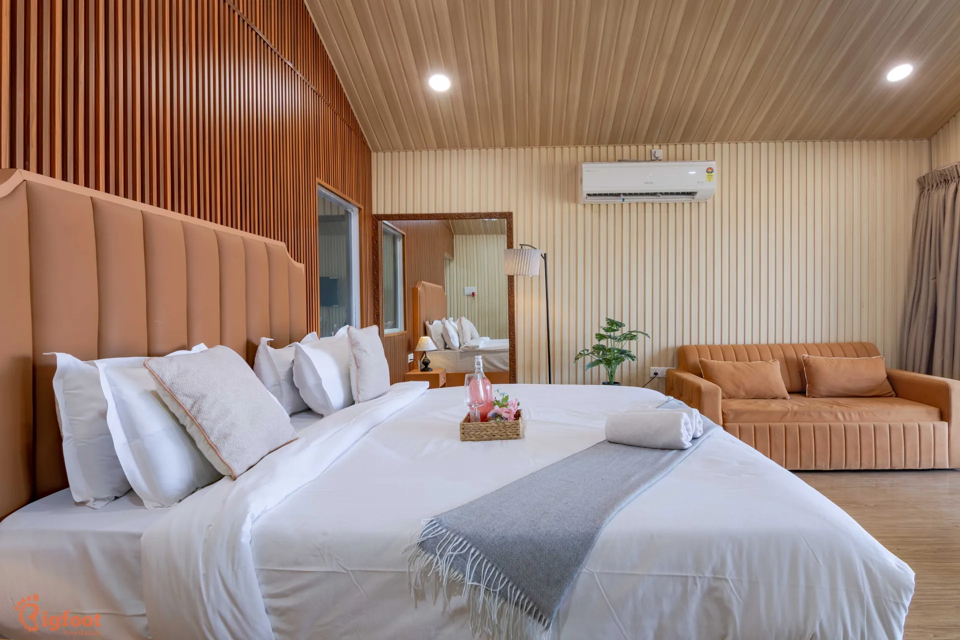 Luxury private pool cottage interior with king bed at Azure Resort, Pawna
